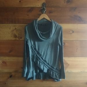 SMYS Gray Cowl Neck Faux Wrap Top L